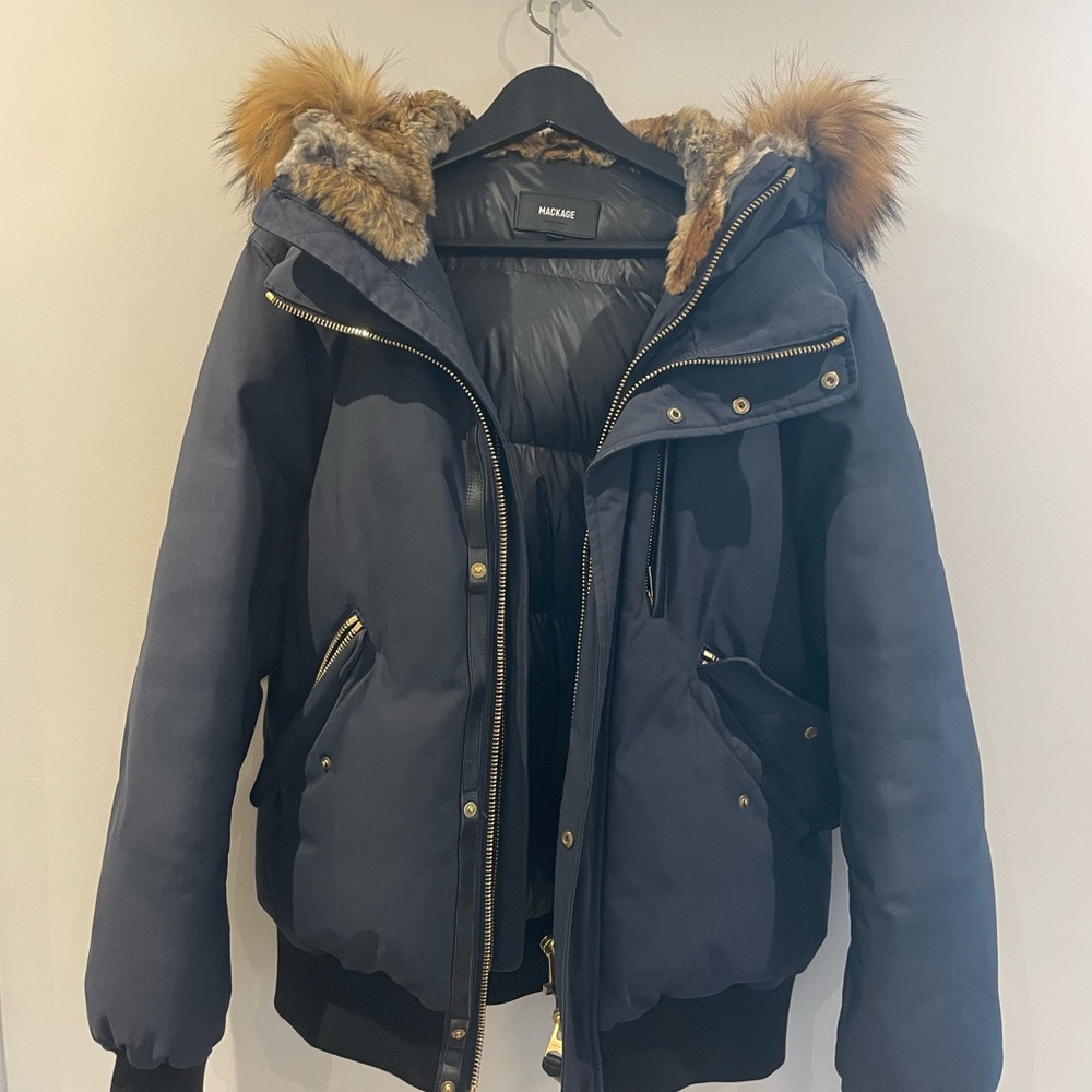 Mackage Navy Parka with Fur Trim